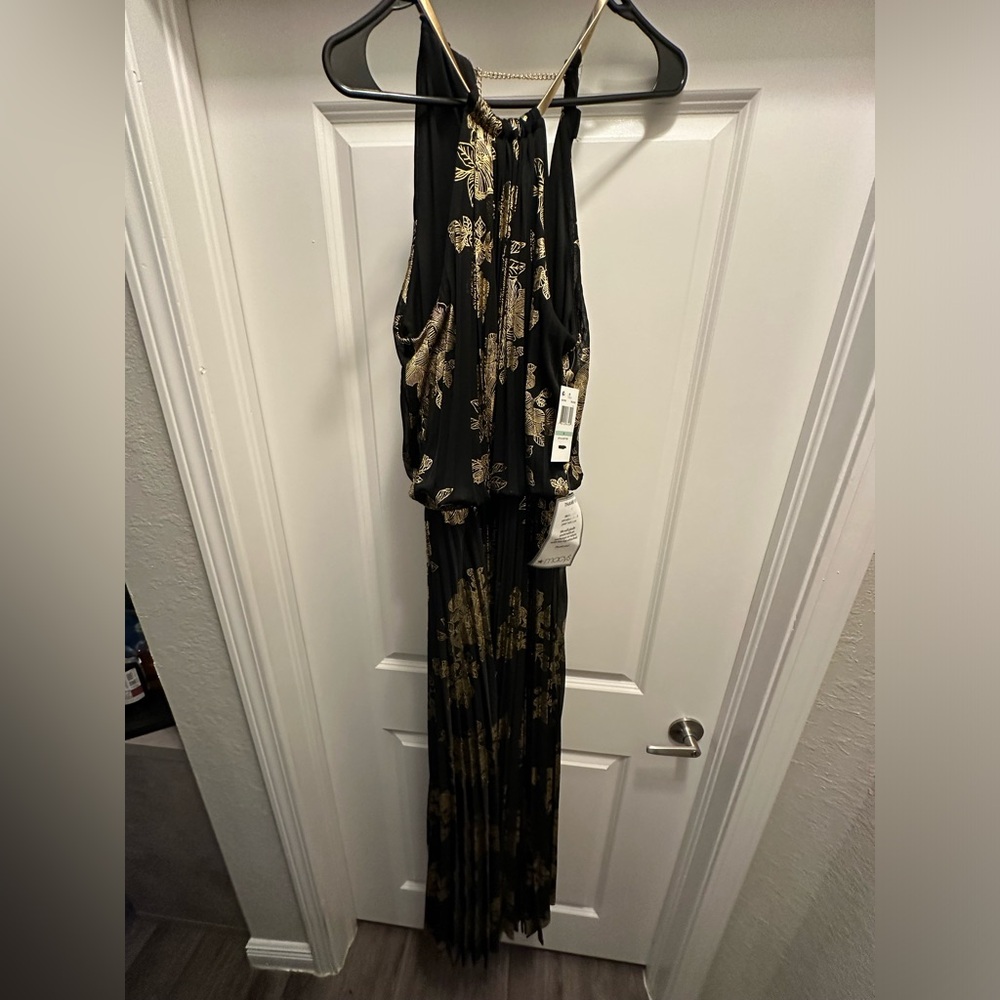 MSK black and gold pleated maxi